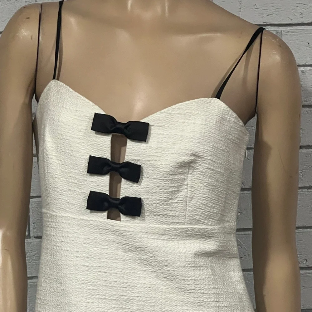 LoveShackFancy Adelaide Dress Cream Black Bow Mini Sweetheart D2432-2004 Size 12 - Picture 2 of 6